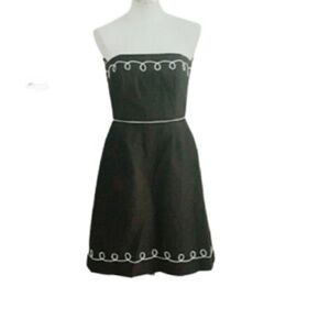 Kathlin Argiro Atelier Embroidered Squiggly Strapless Dress Brown Cream Size 6